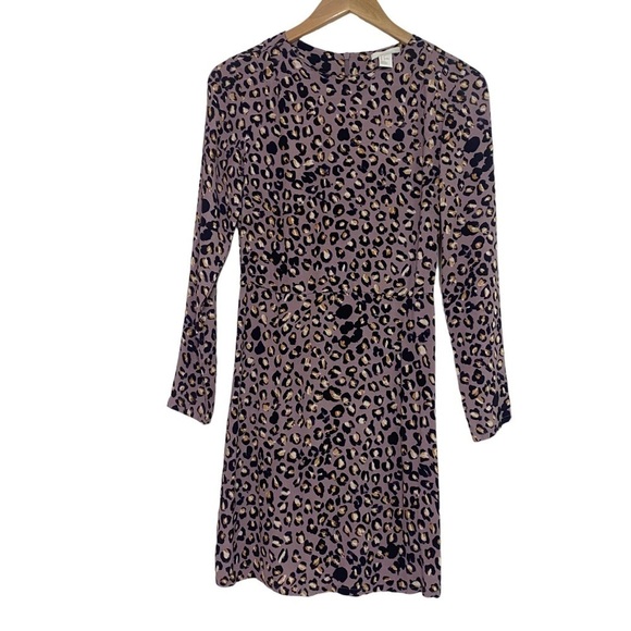 H&M lavender long sleeve leopard print sheath dress Size 4 - Picture 4 of 8